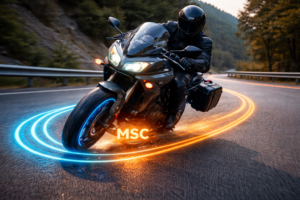 Motorcycle Stability Control (MSC) helping maintain stability on a sharp turn